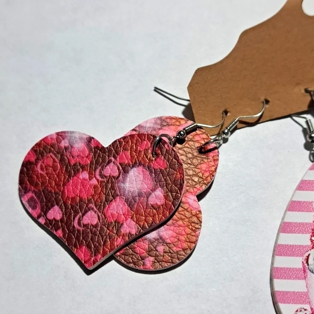 Hearts Valentine's Day love earrings leather Jewelry Women bundle - Picture 3 of 3